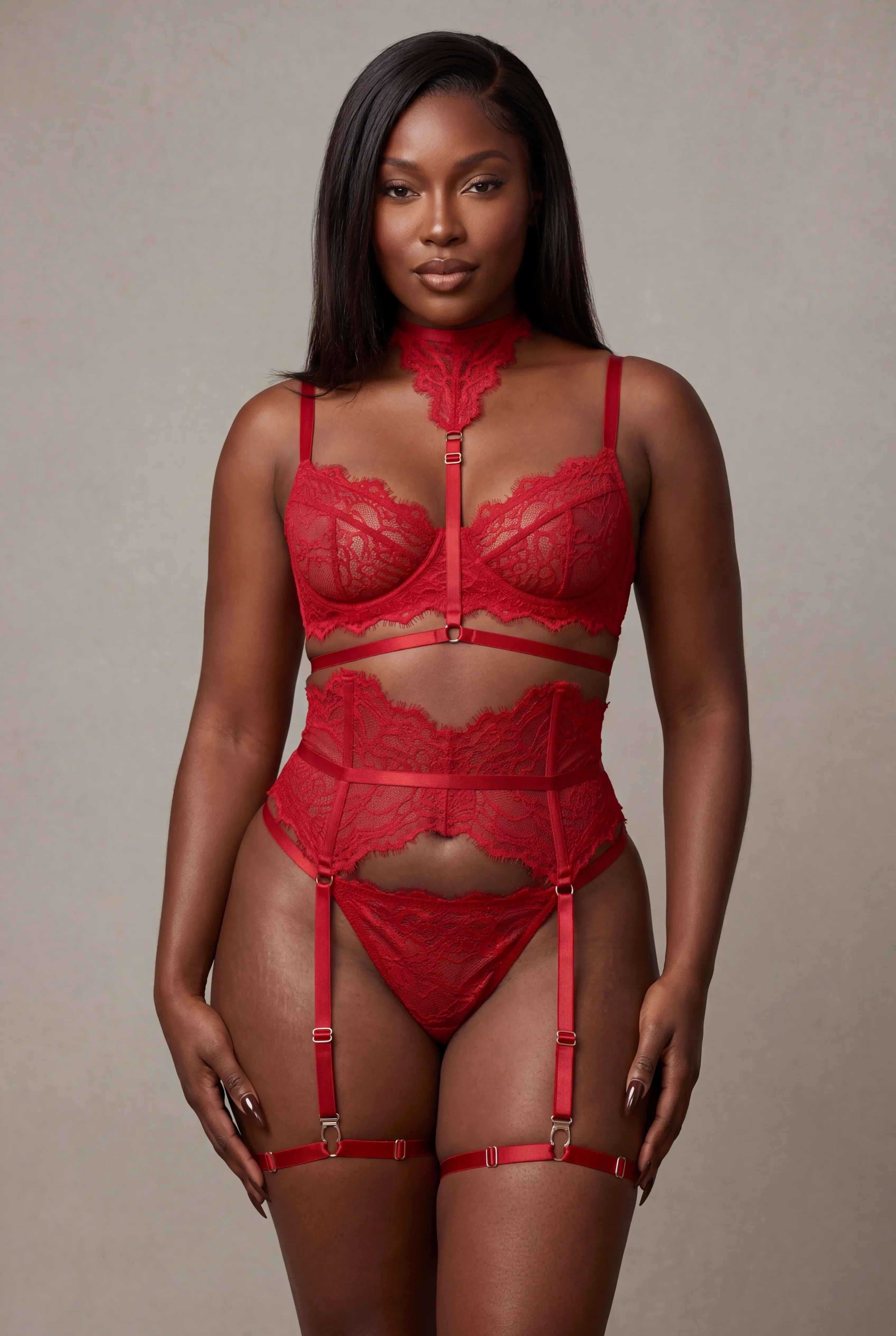 Five-piece women's lingerie set - MOON Red - Image 3
