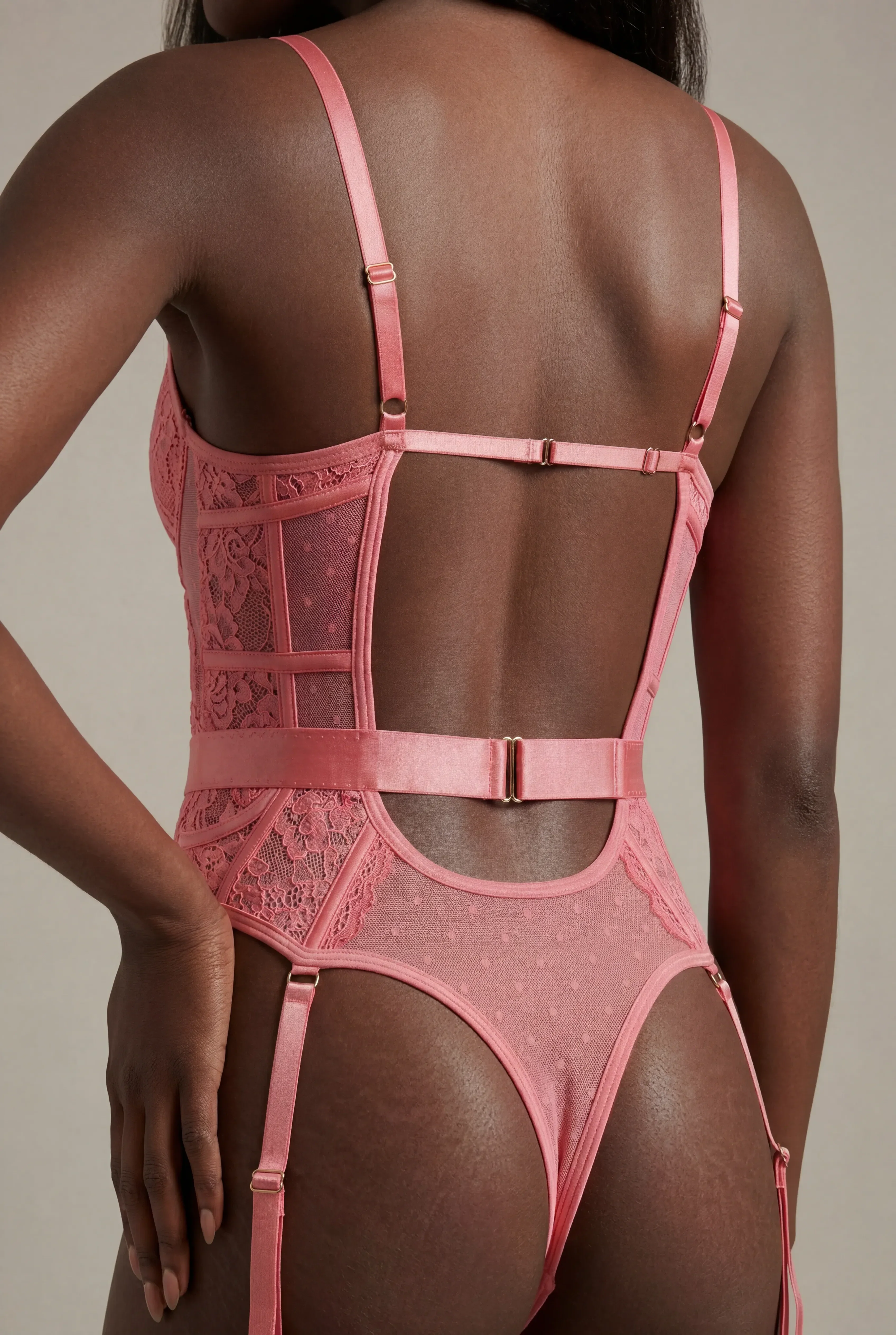 Lace bodysuit with thigh band - AUDACE Pink  - Image 2