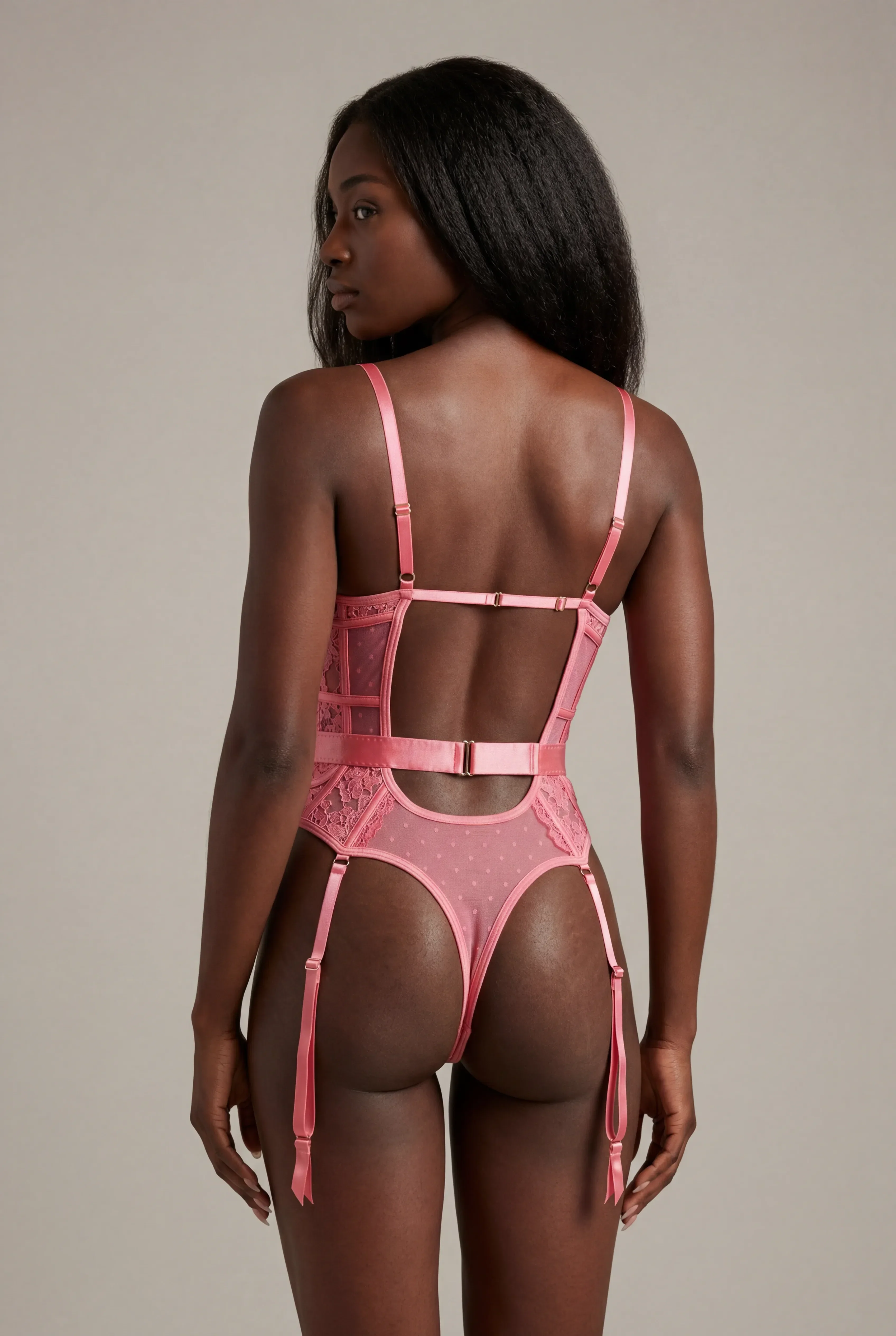 Lace bodysuit with thigh band - AUDACE Pink  - Image 4