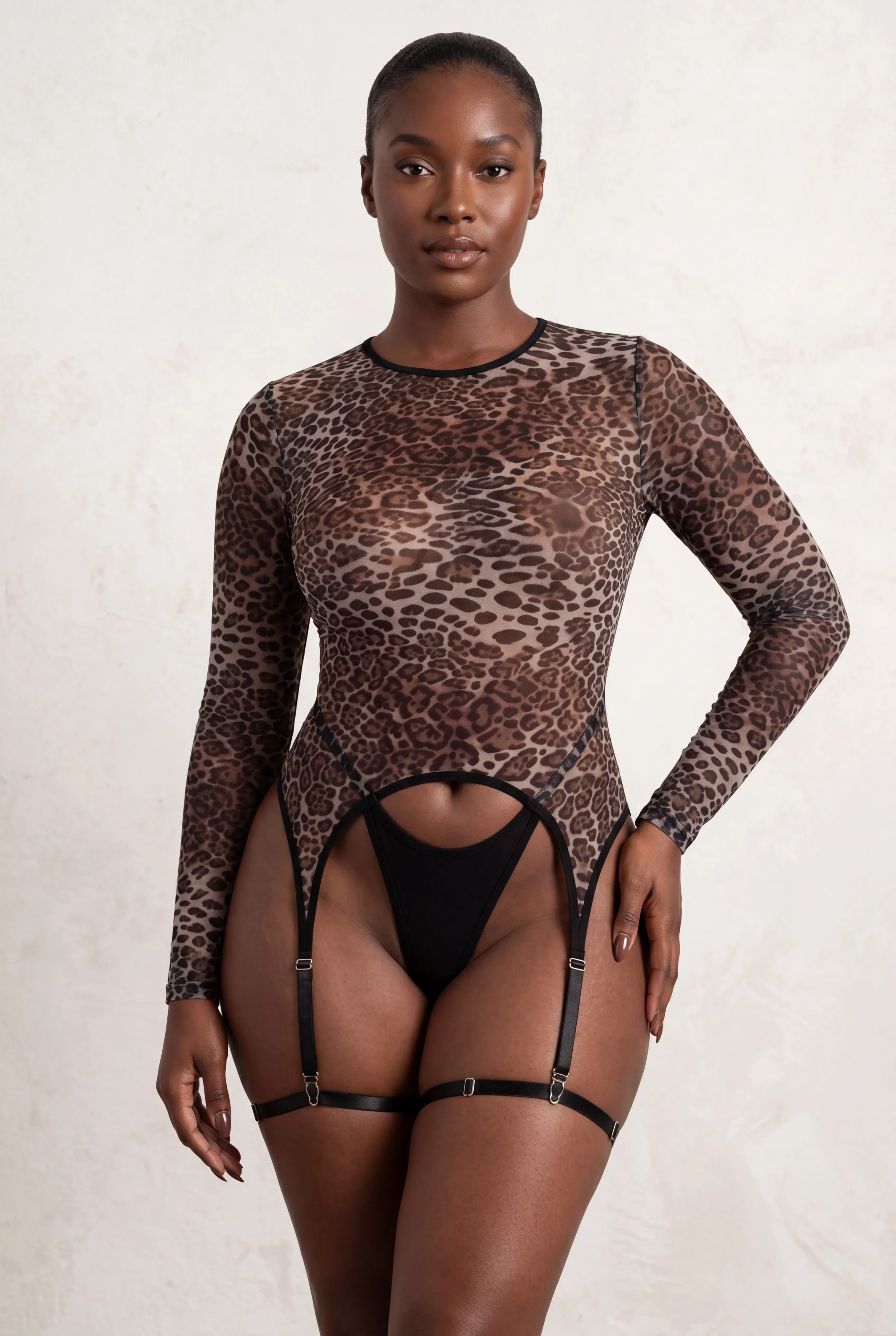 Long sleeve leopard body with suspenders – INSTINCT - Image 3