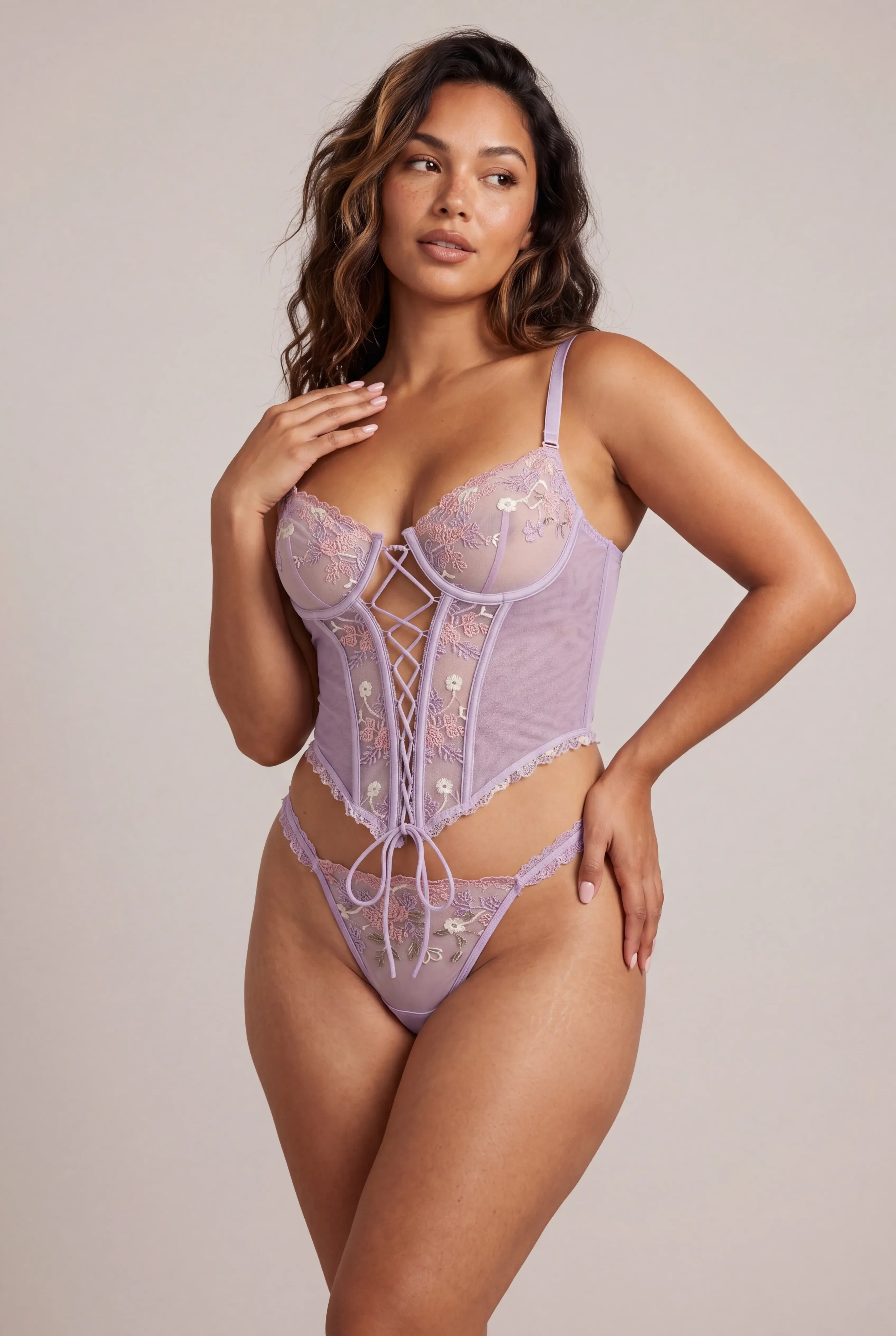 Two-Piece Set – Underwired Corset & Matching Thong – LILAC  - Image 3