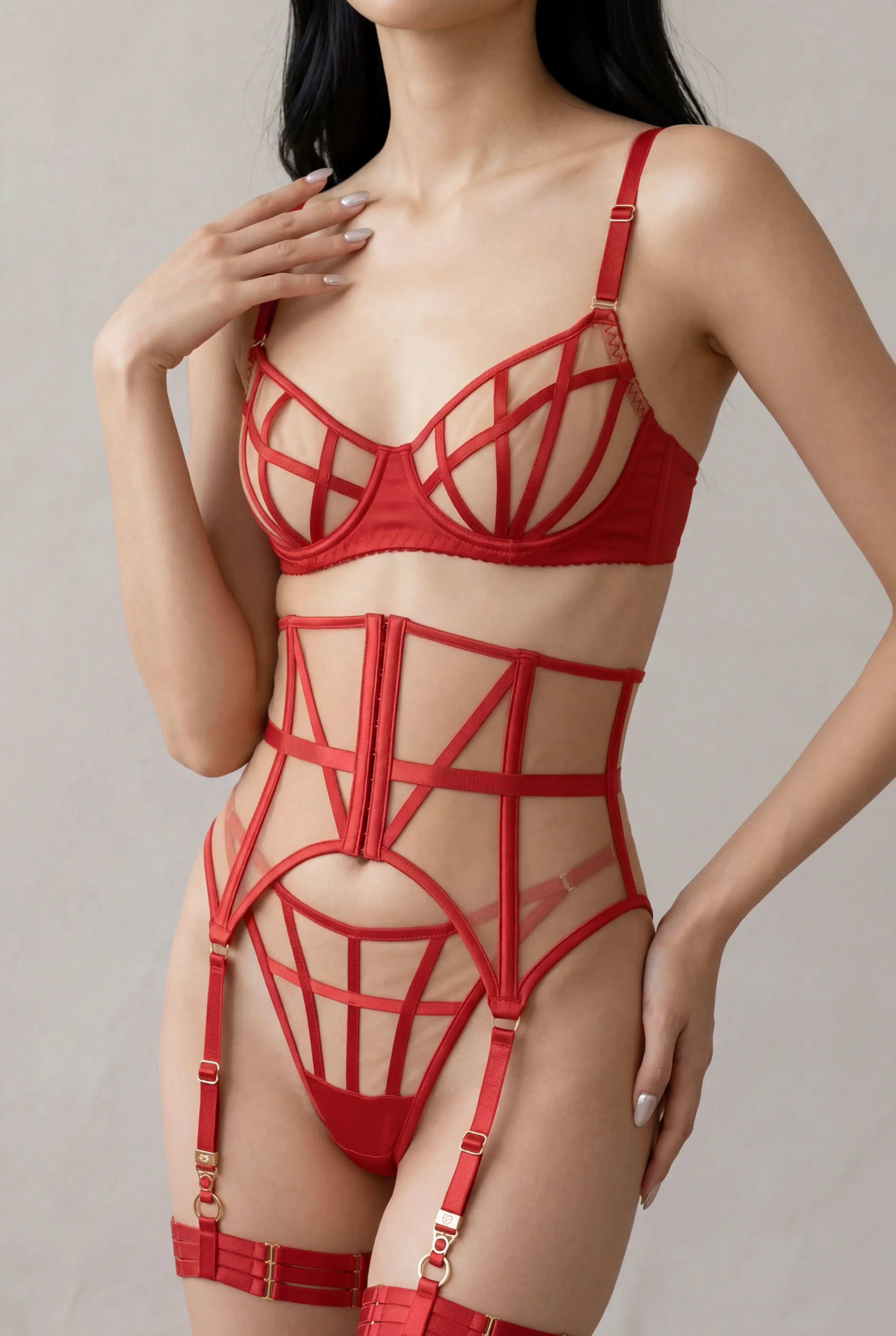 Women's lingerie set five pieces - OPHELIA Red  - Image 5